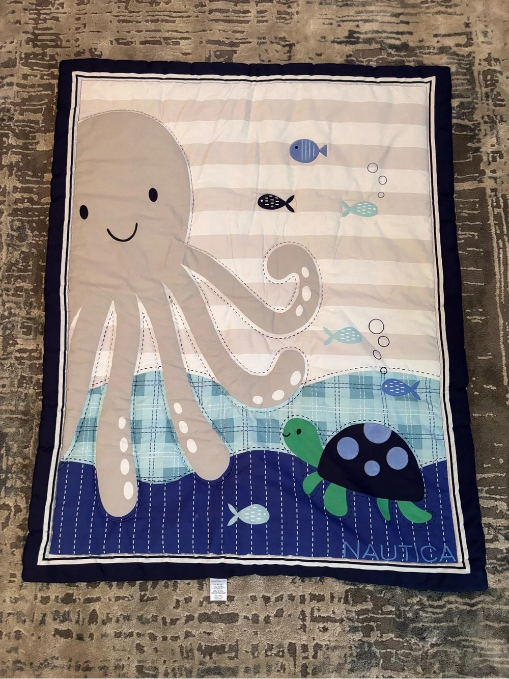 Nautica Boy Quilt Throw Blanket Ocean Blue Beach Octopus Turtle Fish Reversible